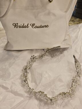 Crystal Floral Bridal Headband in Silver Tone